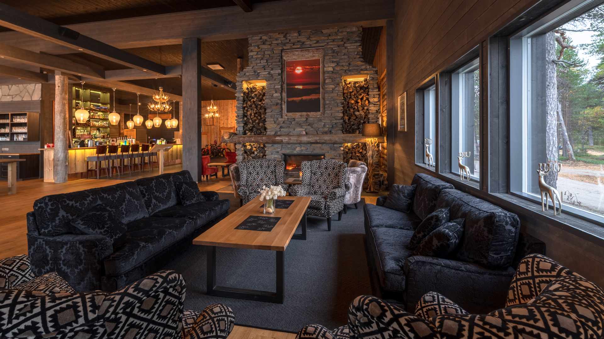 Finland, Finske Lapland, Inari, Wilderness Hotel, Pejs, Lobby, Lounge Area