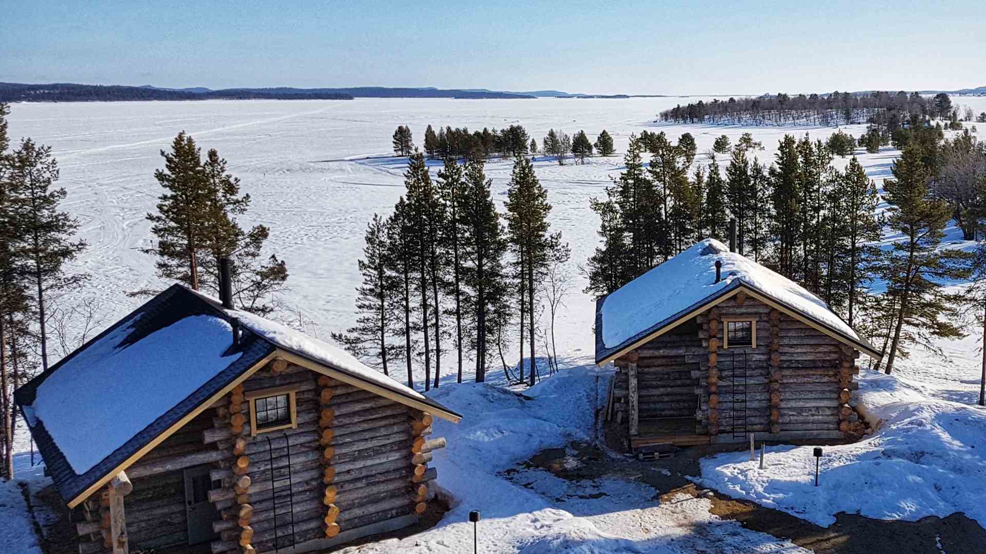 Finland , Finske Lapland, Inari, Wilderness Hotel, Log Cabin, Sne, Vinter