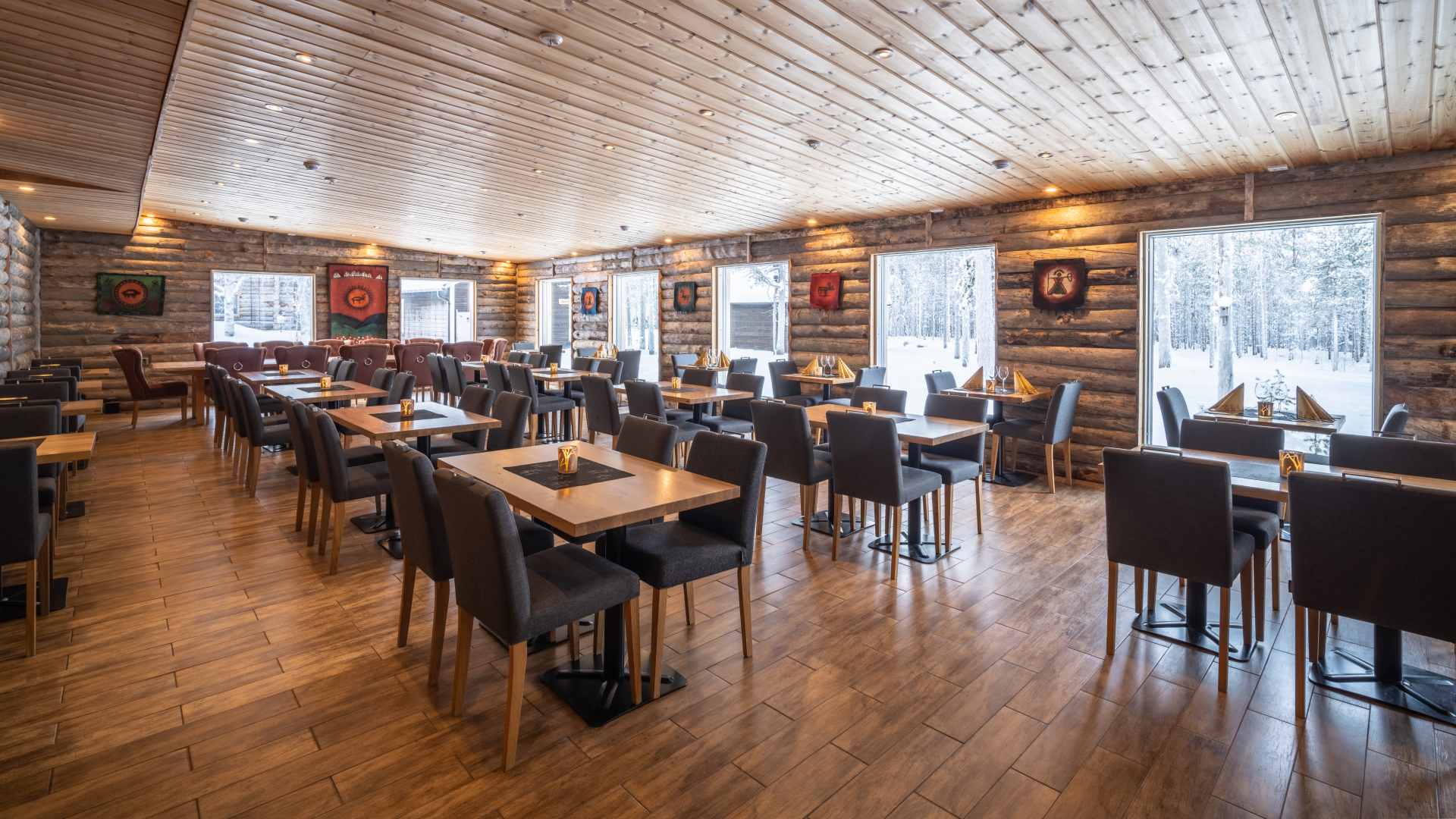 Finland, Finske Lapland, Nellim Wilderness Hotel, Restaurant, Vinter