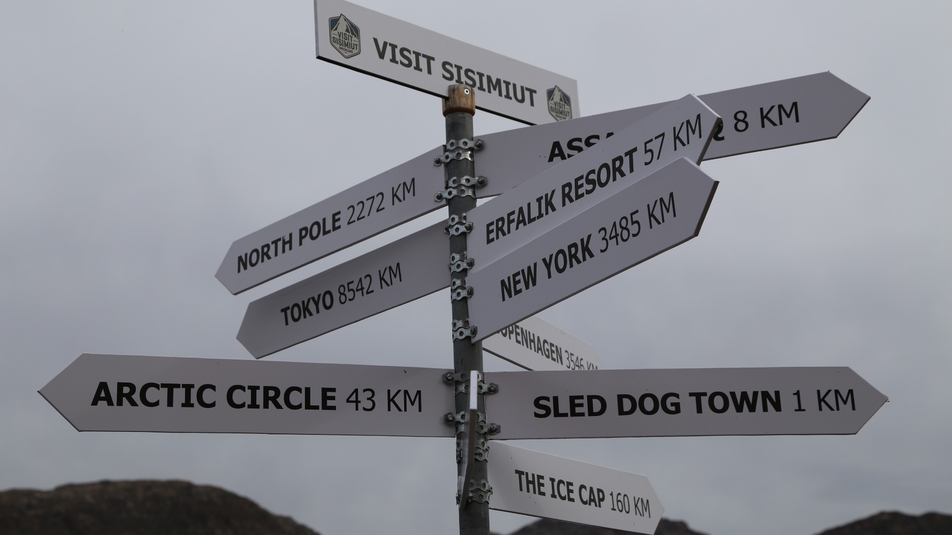 Gr&oslash;nland Hotel Sisimiut, Sisimiut,  Vejskilt, Sev&aelig;rdigheder, Hovedst&aelig;der, Arctic Circle, Sled Dog Town, Visit Sisimut
