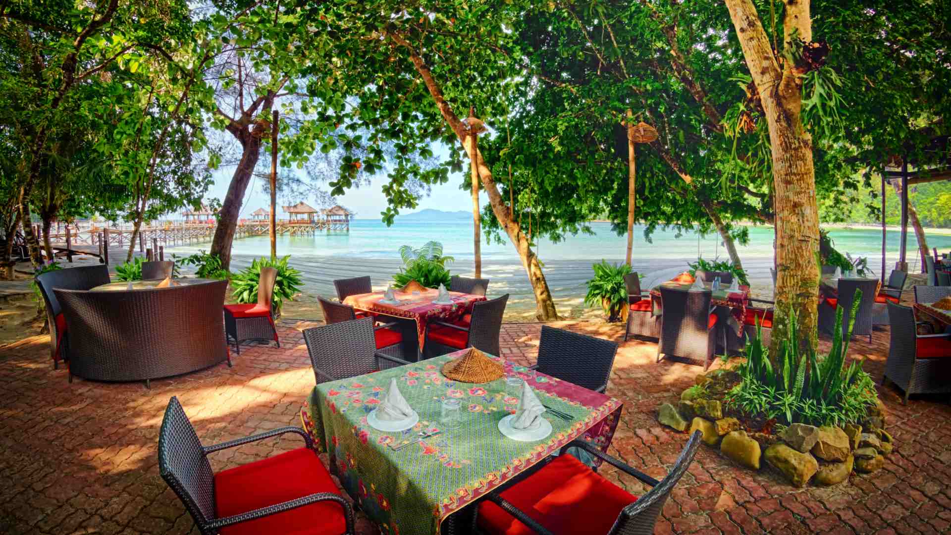 Malaysia, Borneo, Gaya Island Bungaraya Island Resort Dinner View