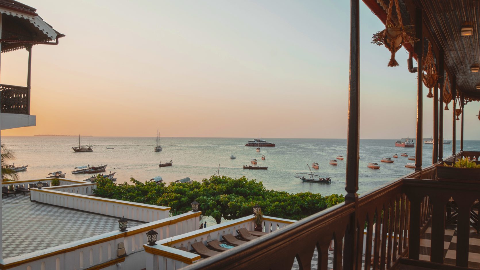 Aftenudsigt fra Tembo House Hotel i Stone Town