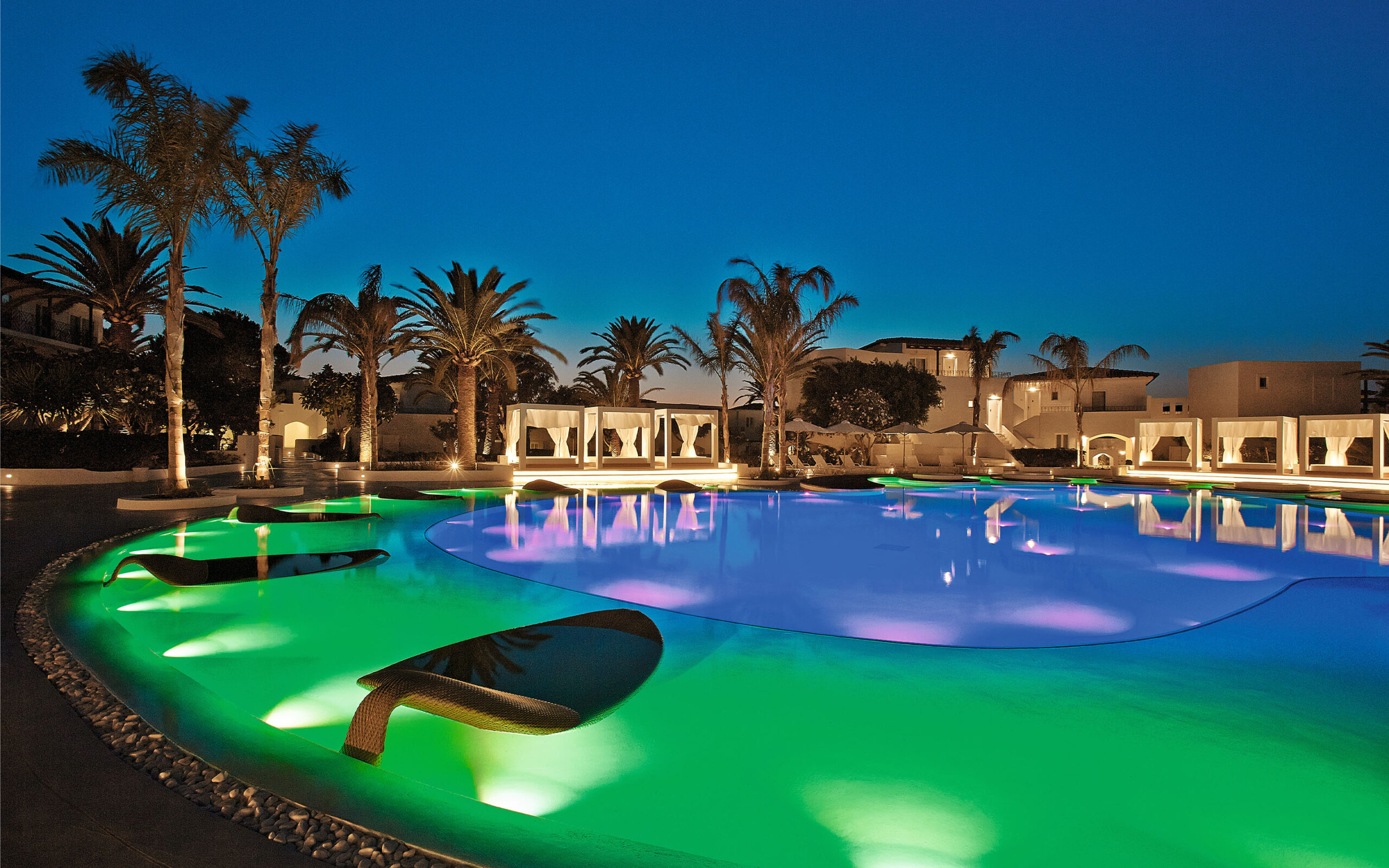 Gr&aelig;kenland Kreta Grecotel Caramel, Aftenbelysning Pool