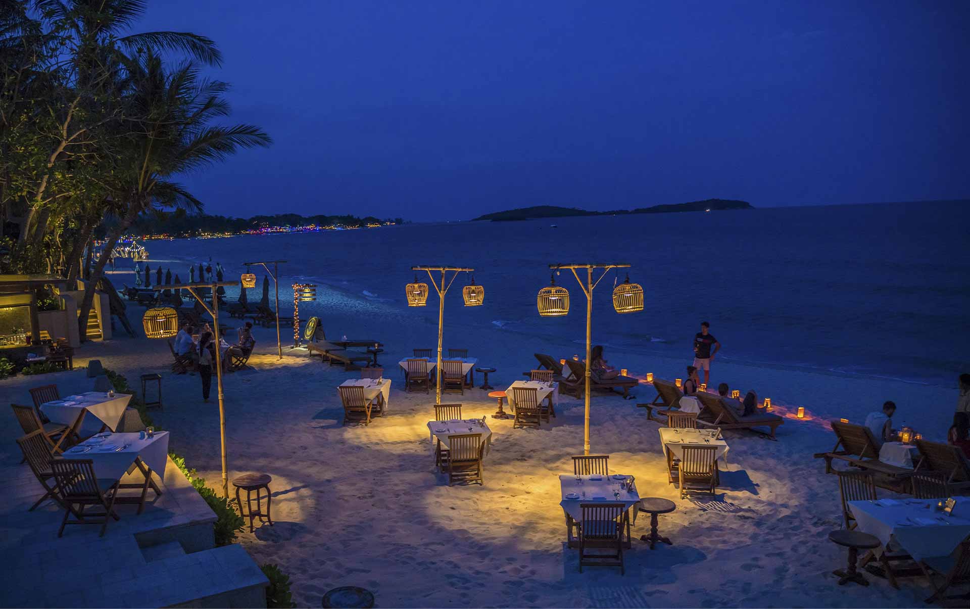 Thailand, Koh Samui, Banana Fan Sea Resort, Middag Stranden Aften