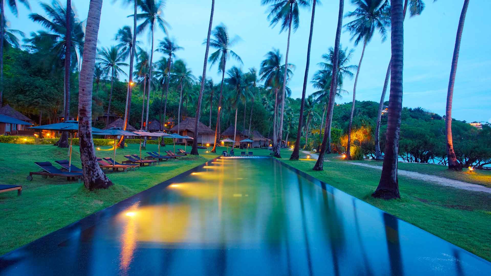 Thailand, Koh Tao, Haad Tien Beach Resort, Pool Aften