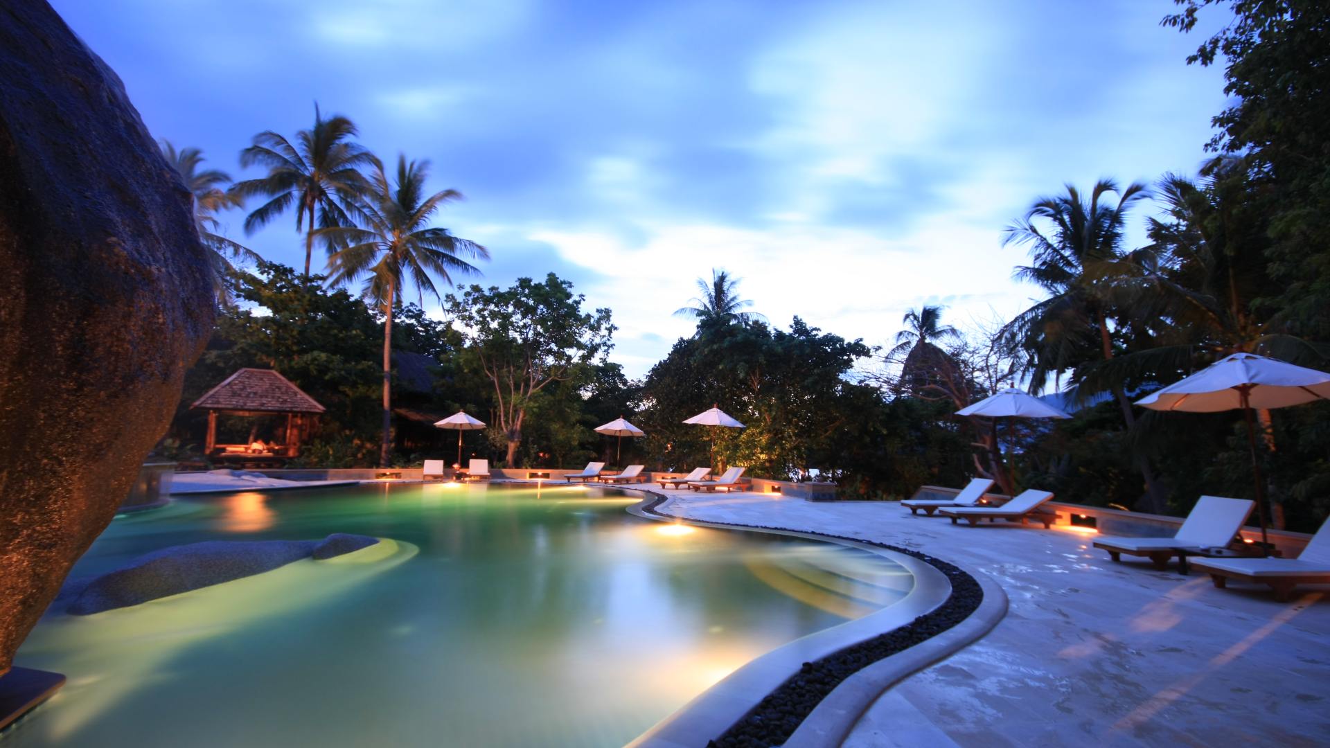 Thailand, Koh Tao, Sensi Paradise Beach Resort, Pool Aften