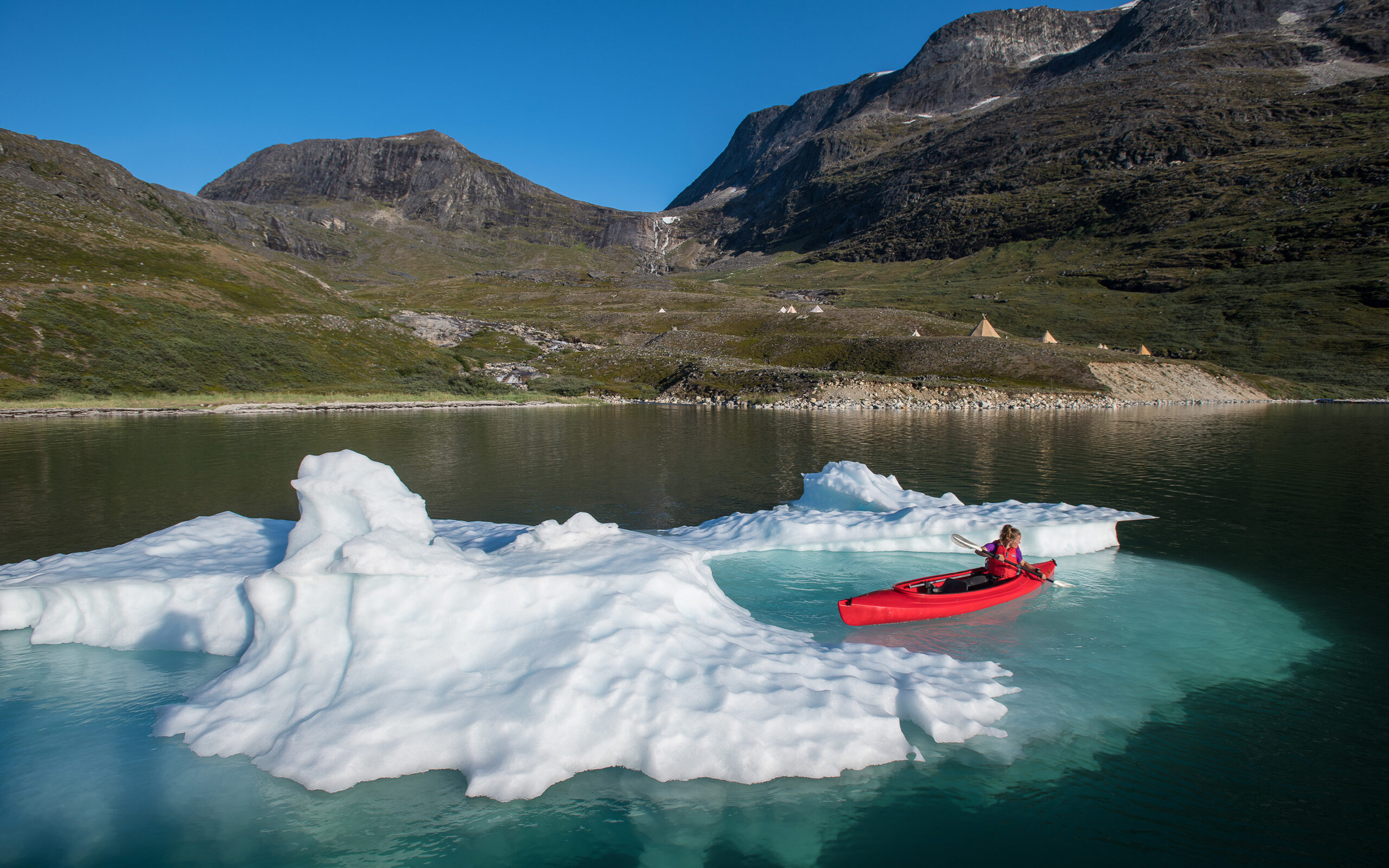 Gr&oslash;nland Camp Kiattua Nuuk, Fjord, Kajak, Isbjerge, Natur