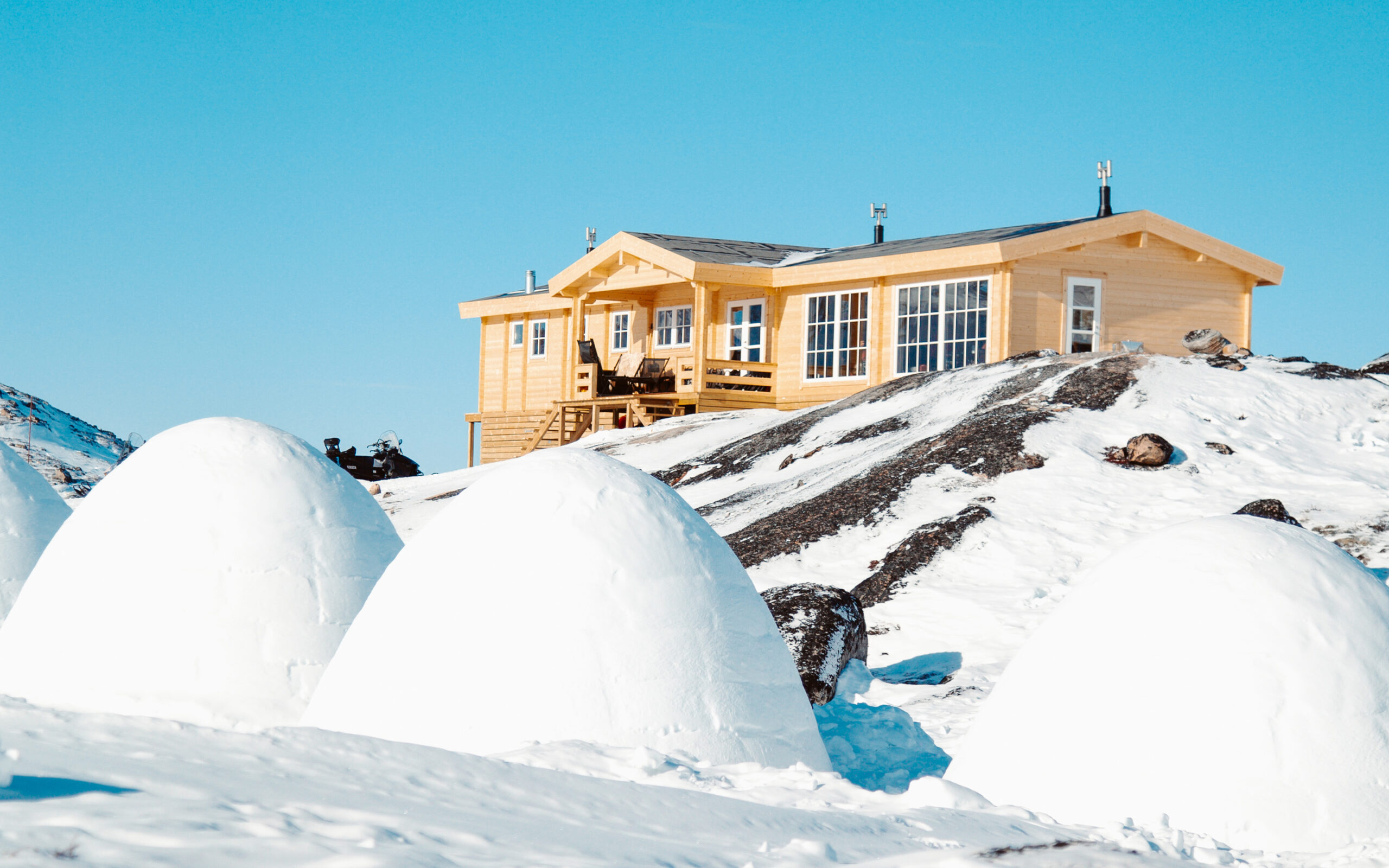 Grønland Ilulissat Iglo Lodge, Hytte, Iglo, Diskobugten, Snelandskab, Natur