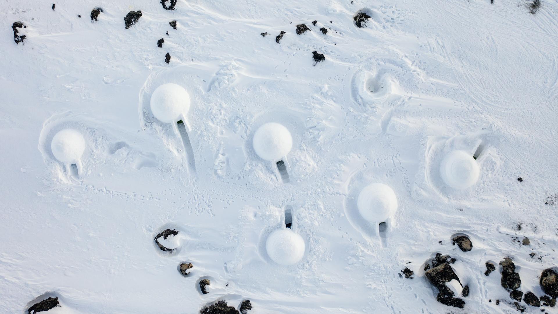 Grønland Iglo Lodge llulissat, Igloer, Snelandskab, Vinter, Diskobugten
