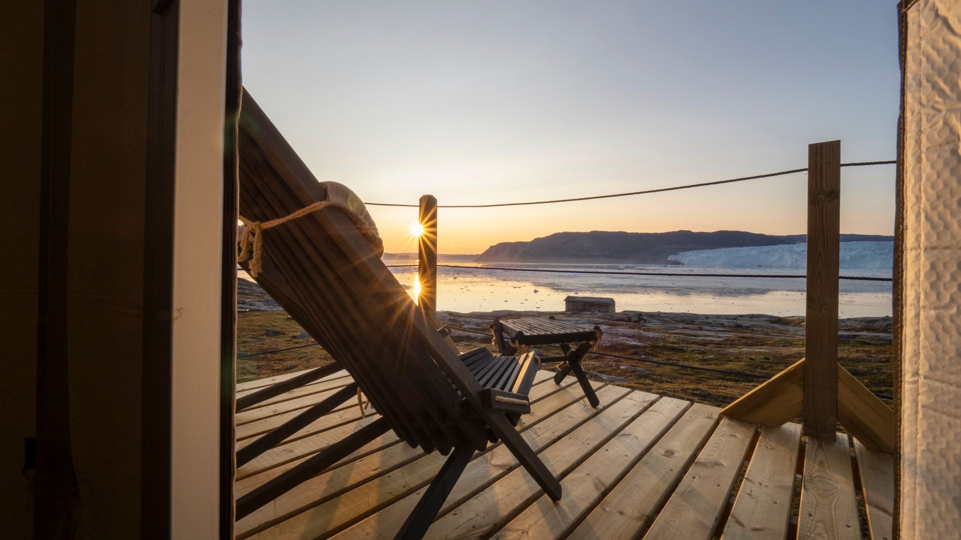 Gr&oslash;nland Ilulissat, Eqi, K&aelig;lvende Br&aelig;, Glacier Lodge Glamping, Udsigt, Telt, Natur