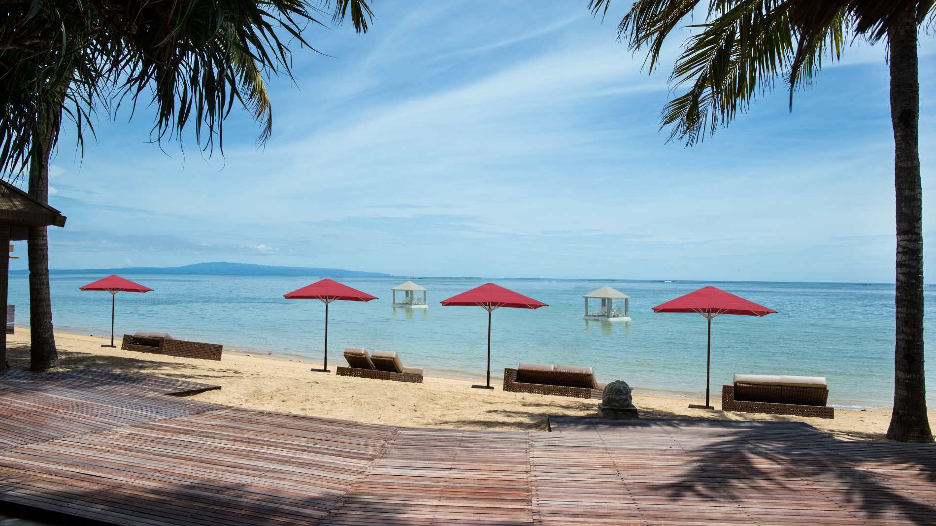 Indonesien Bali Sanur Puri Santrian, Beach Area, Strand Område Med Solsenge