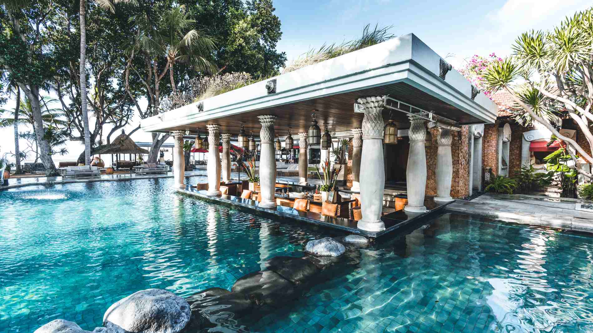 Indonesien Bali Sanur Puri Santrian, Pool Area, Pool Område, Bar Area, Bar Område
