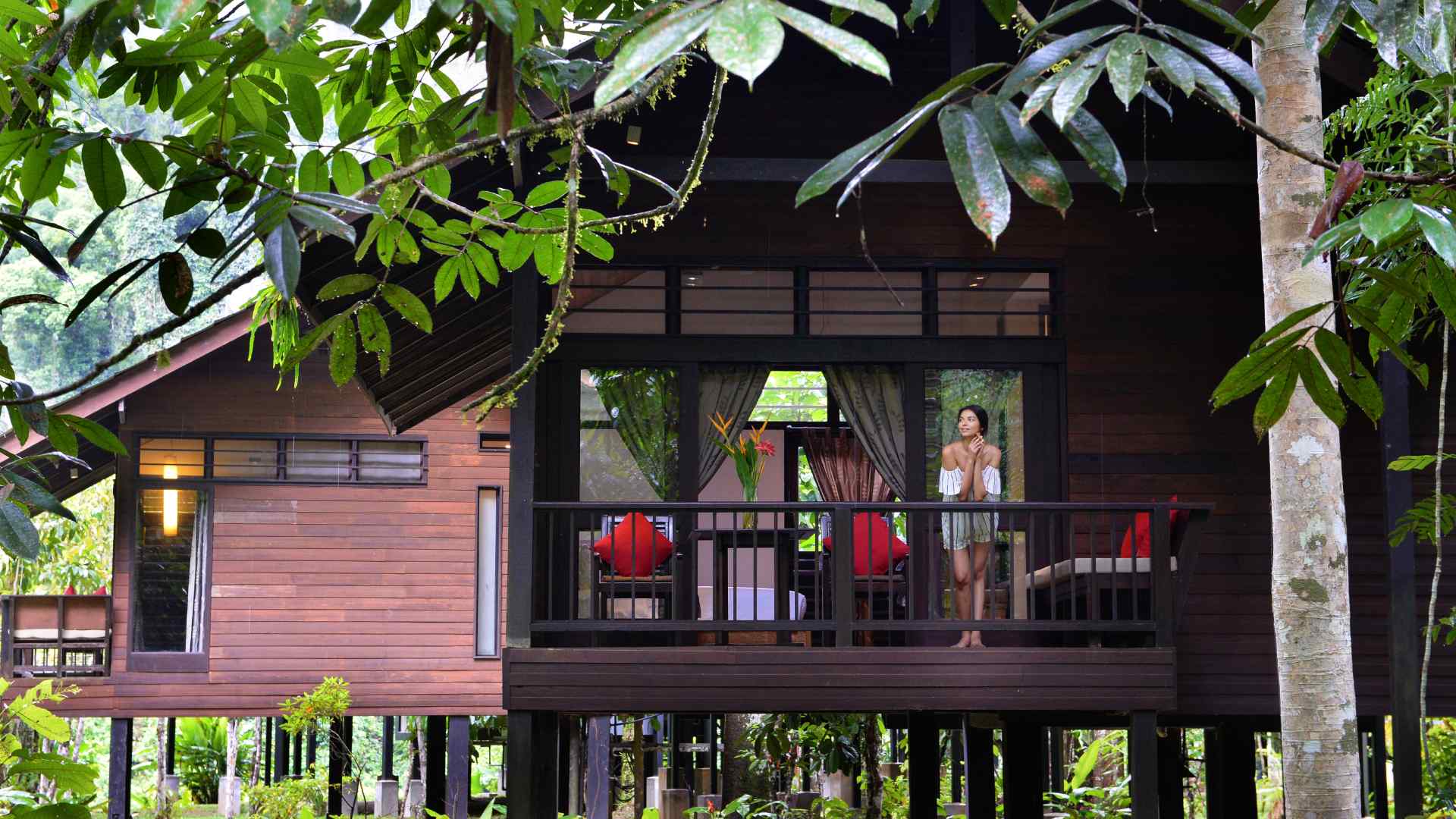 Malaysia, Borneo, Danum Valley Borneo Rainforest Lodge, Standard Jungle View Chalet Balcony