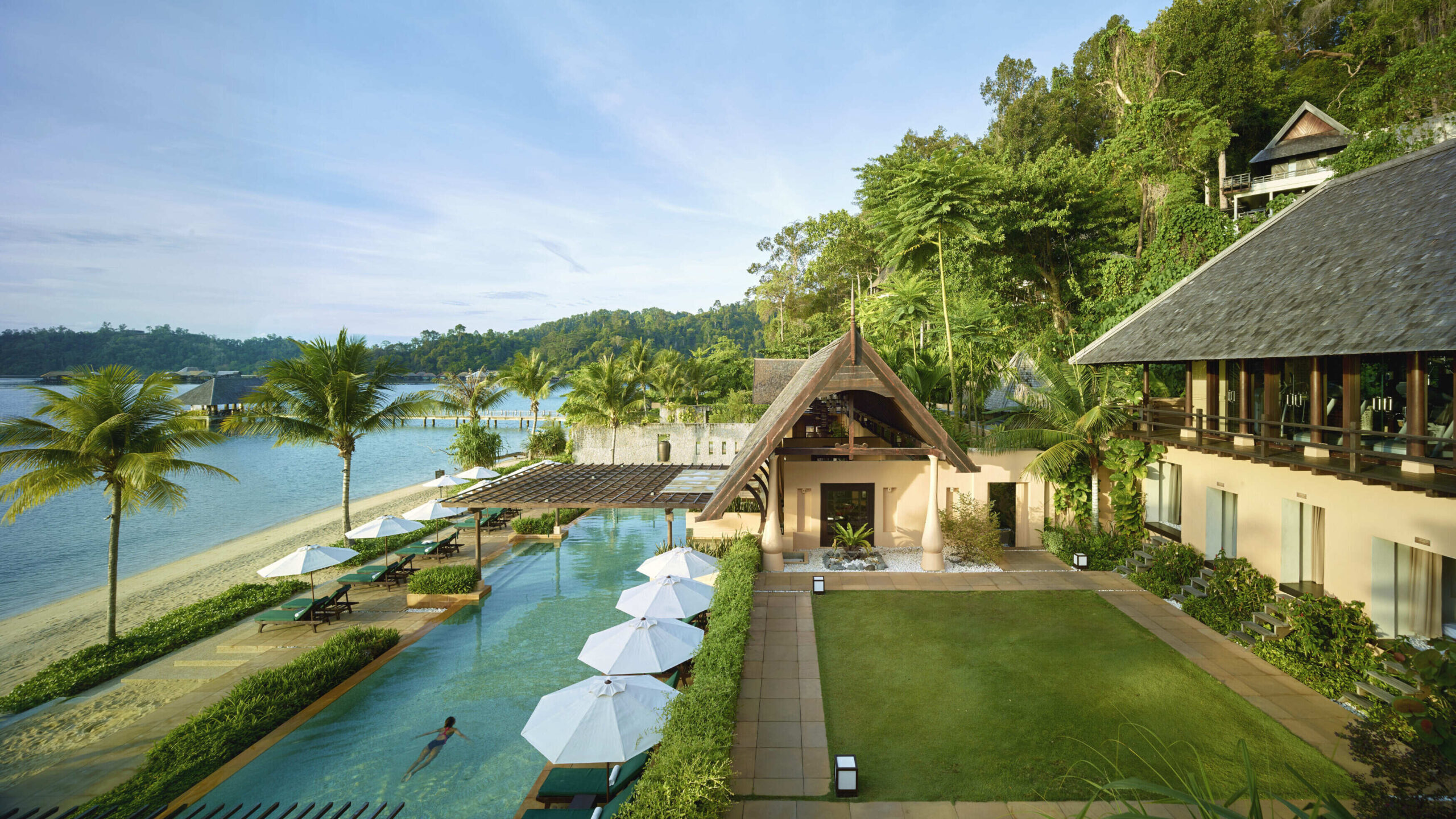 Malaysia Borneo gaya island overview pool scaled resort