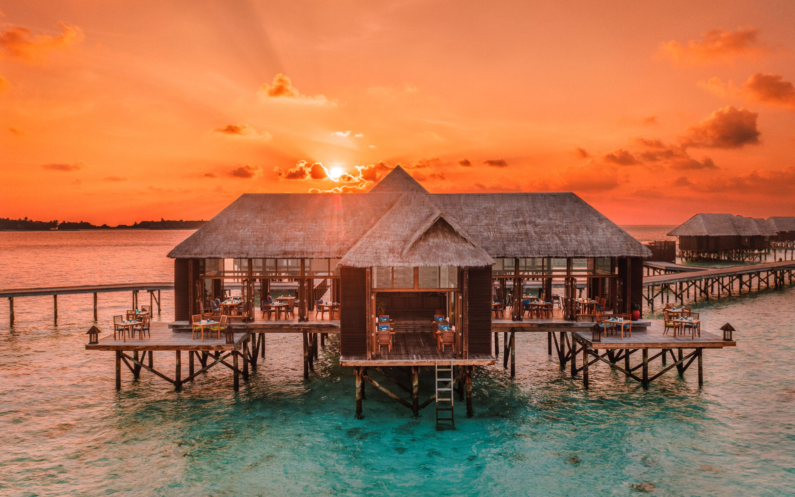 Rejser til Maldiverne, Conrad Maldives Rangali Island, restaurant solnedgang