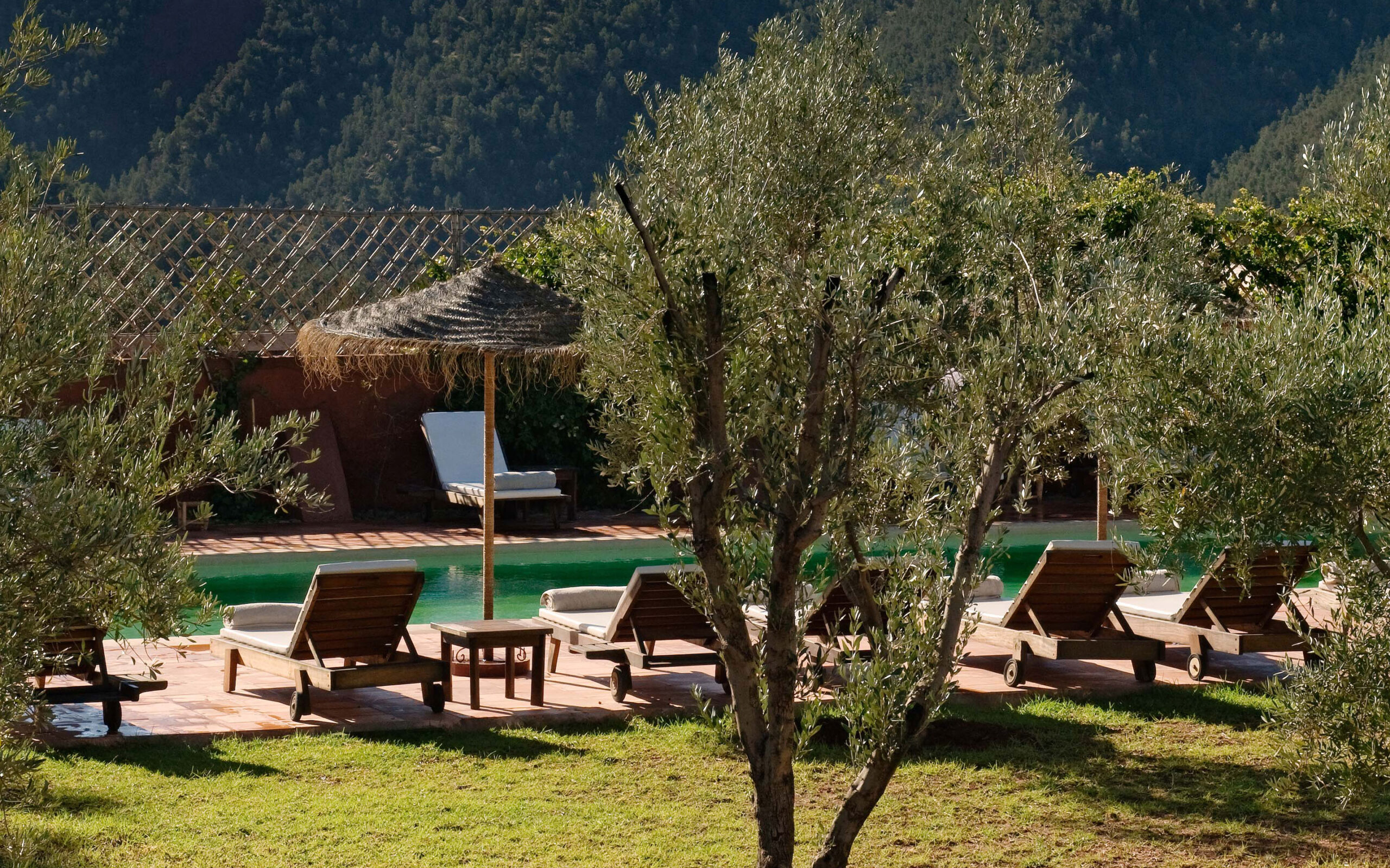 Marokko Atlas Bab Ourika Pool View