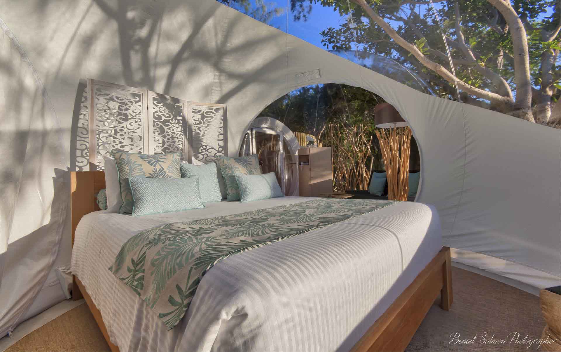 Rejser til Mauritius, Bubble Lodge Bois Ch&eacute;ri, Sovev&aelig;relse med udsigt til tr&aelig;kronerne