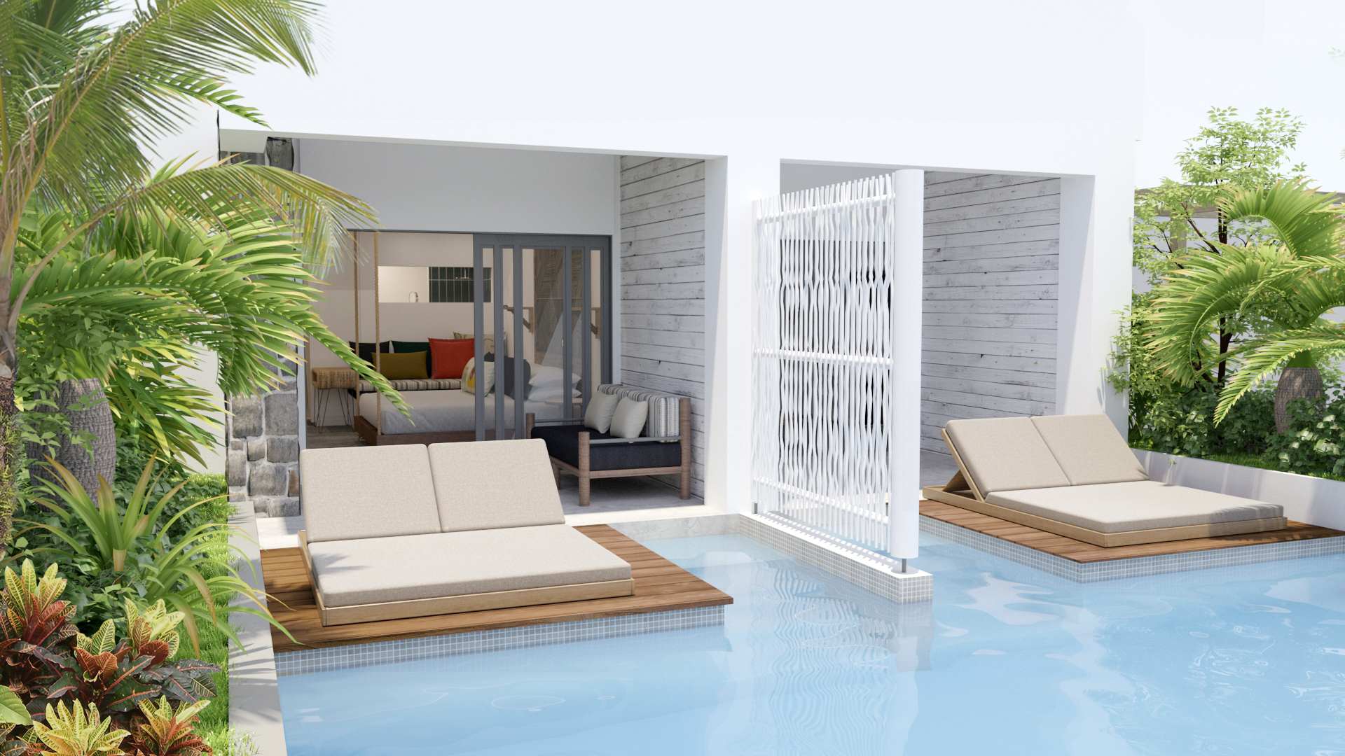 Rejse til Mauritius, Sunrise Attitude, Couple Swim-up værelse med solseng