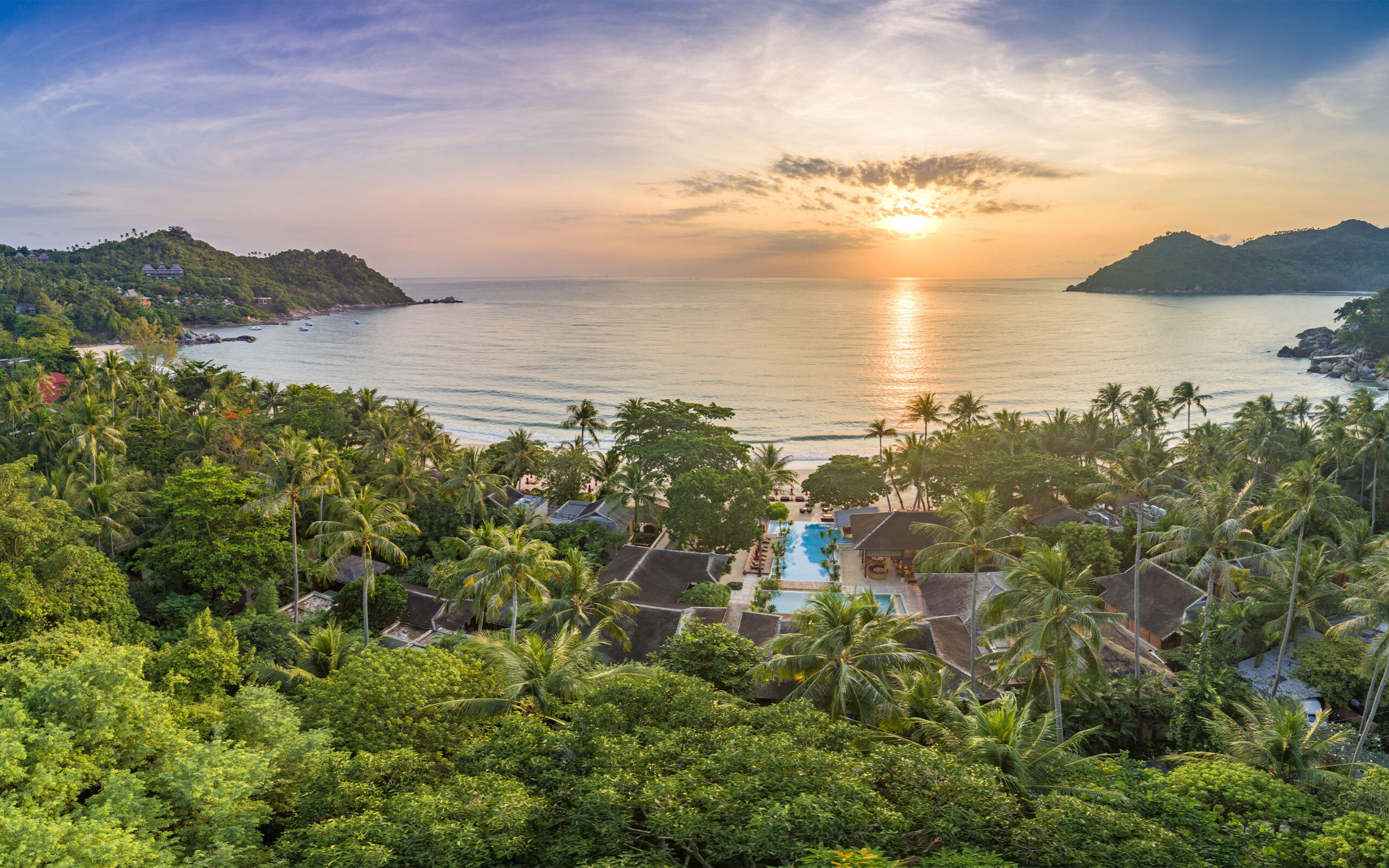 Thailand, Koh Phangan, Anantara Rasananda, Resort i Aftenlys