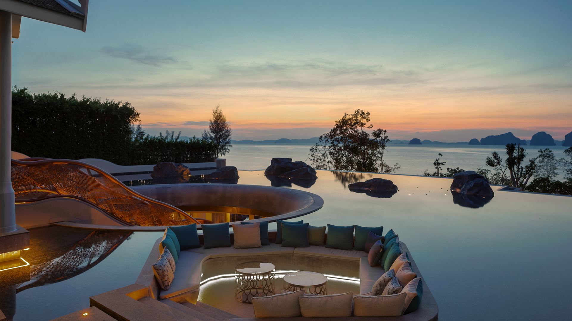 thailand banyan tree krabi lobby solnedgang