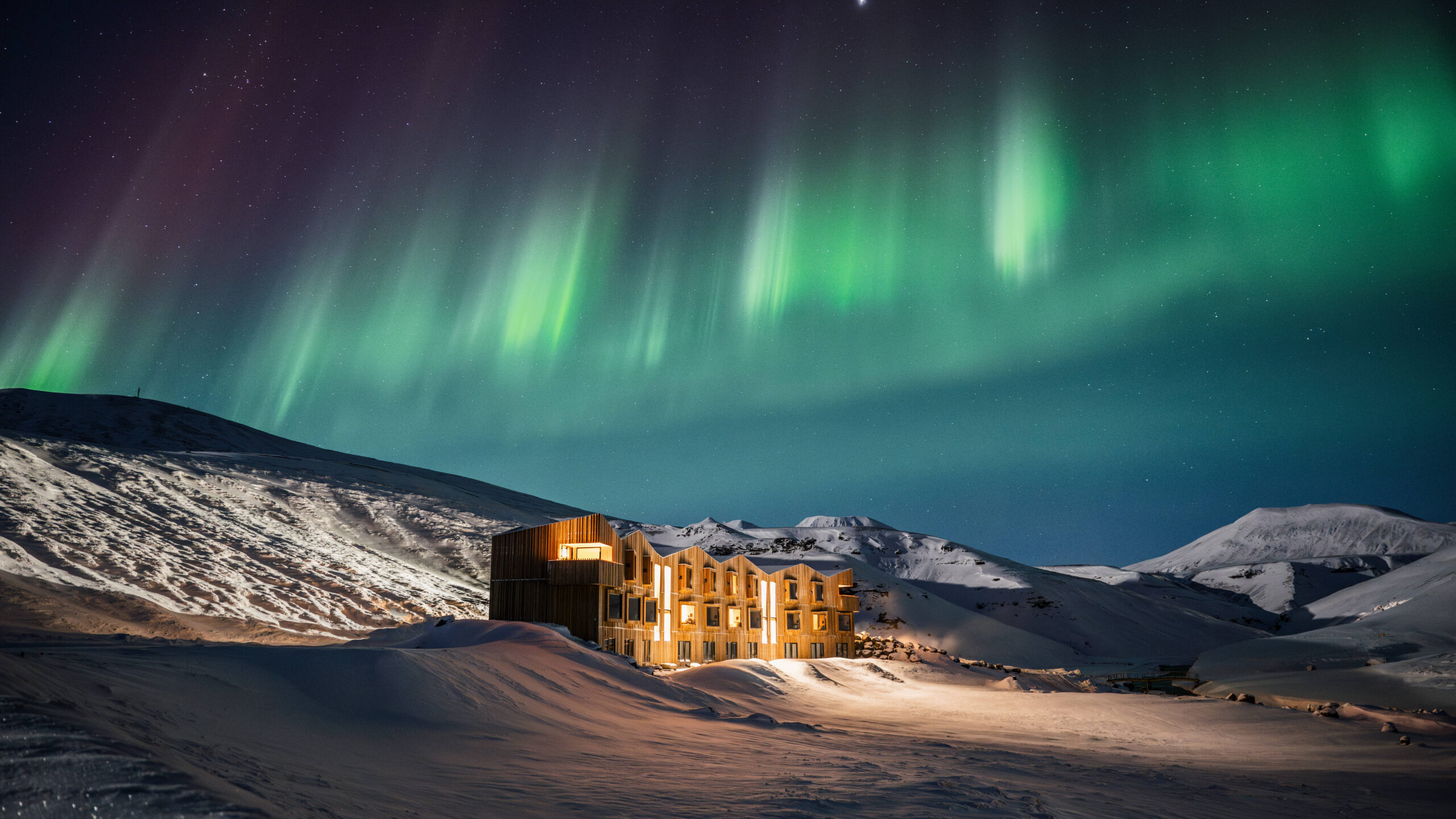Island, Highland Base, hotel, nordlys, vinter